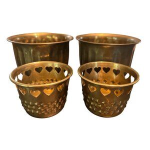 Set Of 4 Vintage Made In India Brass Planters Tea Light Candle Holders